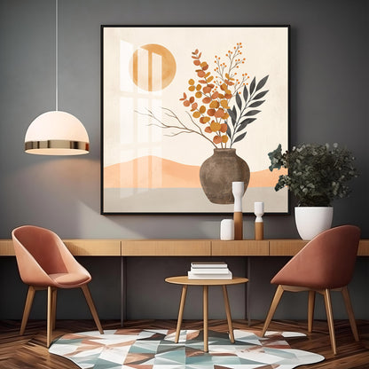 Vase Holding Leaves & Branches Premium Acrylic Square Wall Art