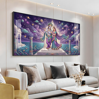 Radha Krishna Moonlit Dance Premium Acrylic Horizontal Wall Art