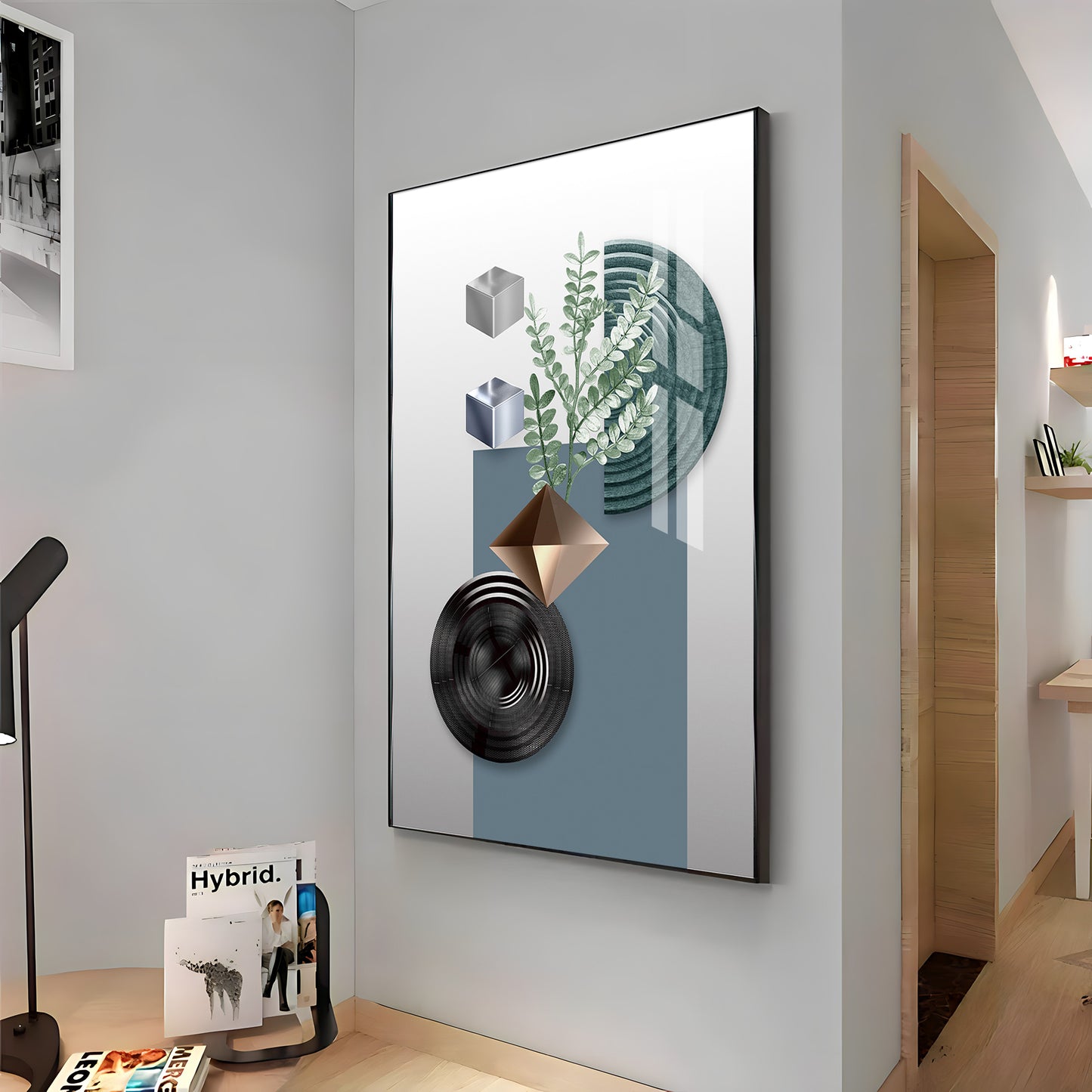Geometric Art With Leafs Premium Acrylic Vertical Wall Art