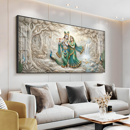 Radha Krishna Standing Together Premium Acrylic Horizontal Wall Art