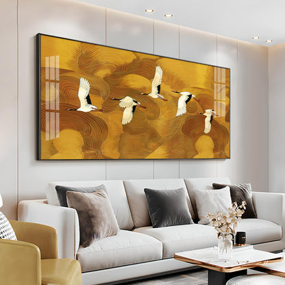 Flying Crane Birds Premium Acrylic Horizontal Wall Art
