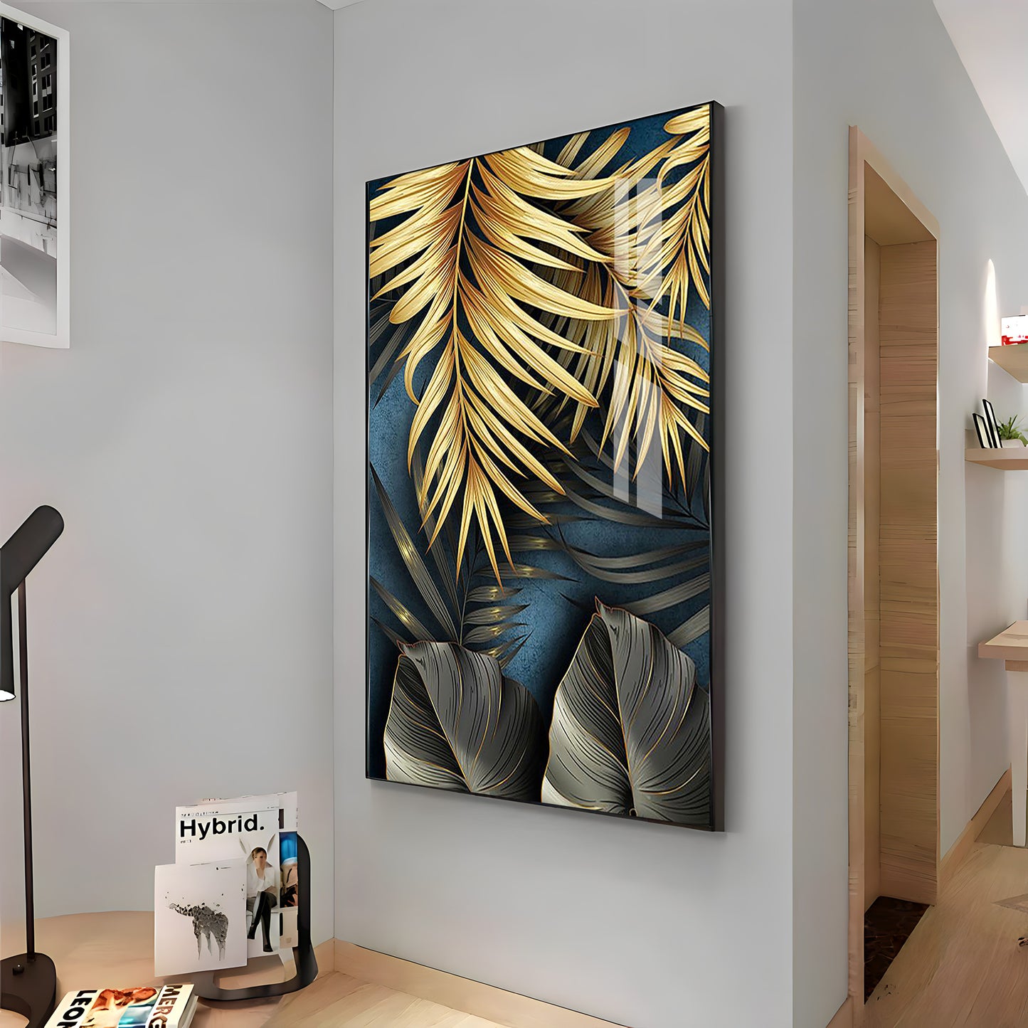 Tropical Golden Leafs Premium Acrylic Vertical Wall Art