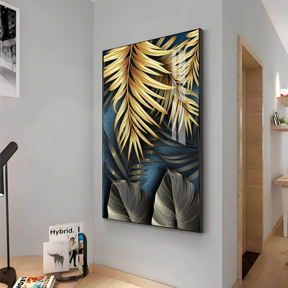 Tropical Golden Leafs Premium Acrylic Vertical Wall Art