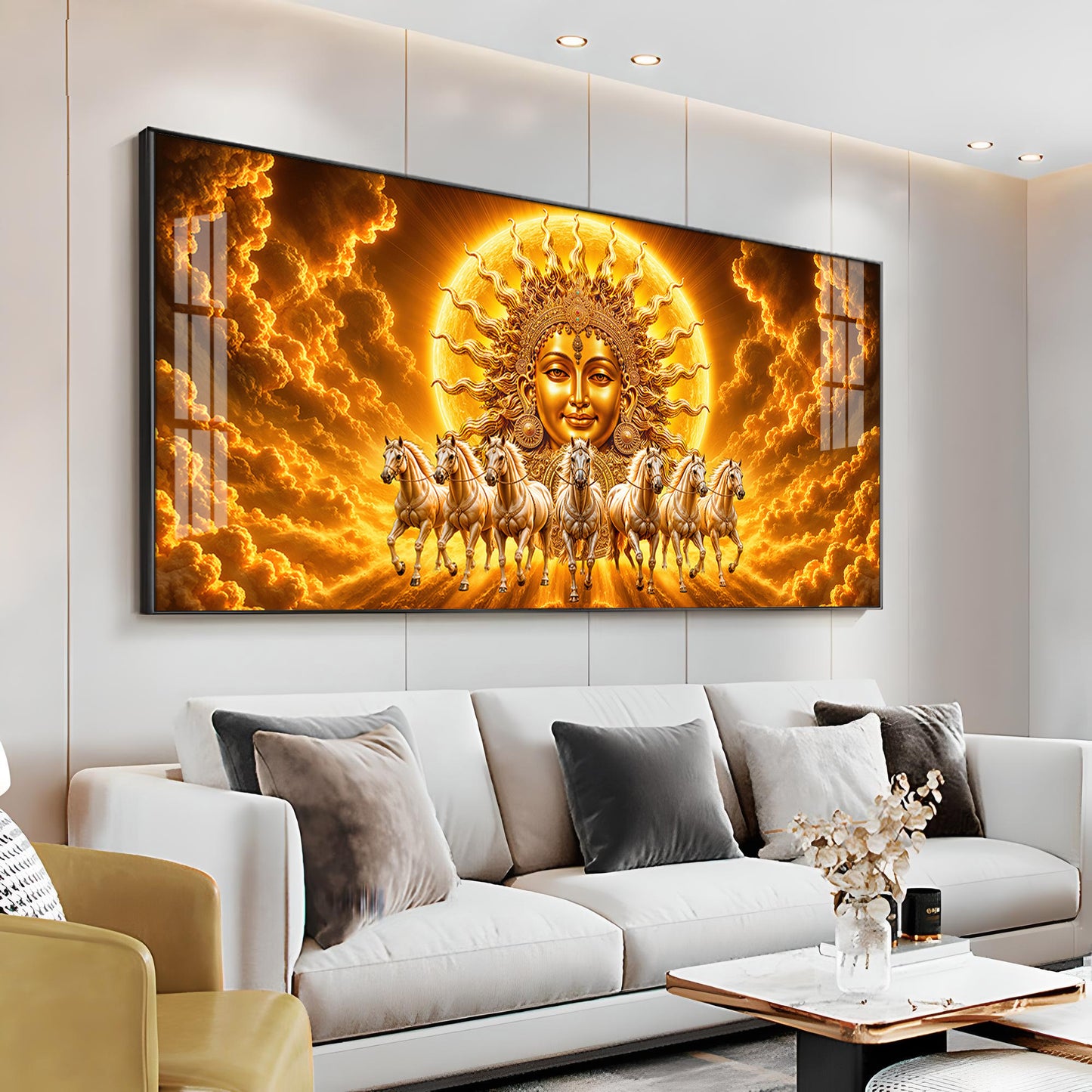 Surya Dev Running Horses Premium Acrylic Horizontal Wall Art