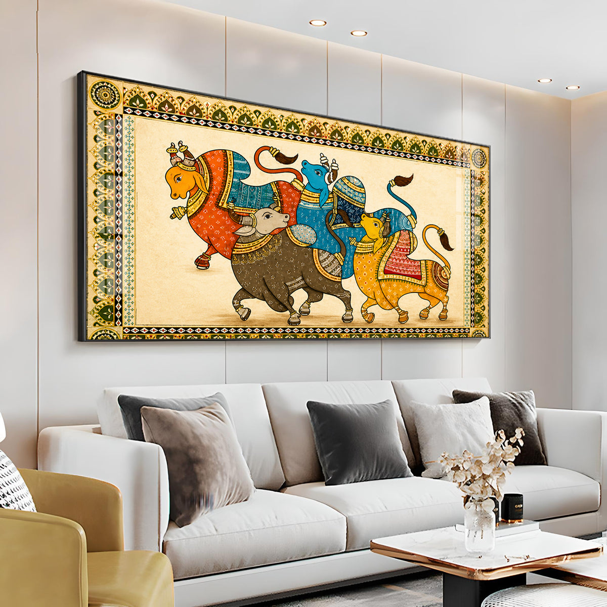 Pichwai Sacred Bull Premium Acrylic Horizontal Wall Art