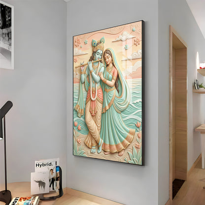 Hindu God Radha Krishna Premium Acrylic Vertical Wall Art