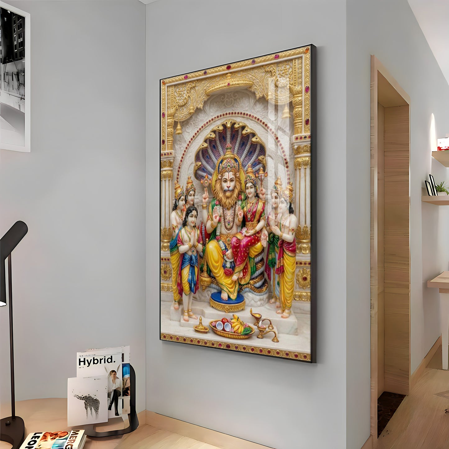 Lakshmi Narasimha Bhagwan Premium Acrylic Vertical Wall Art