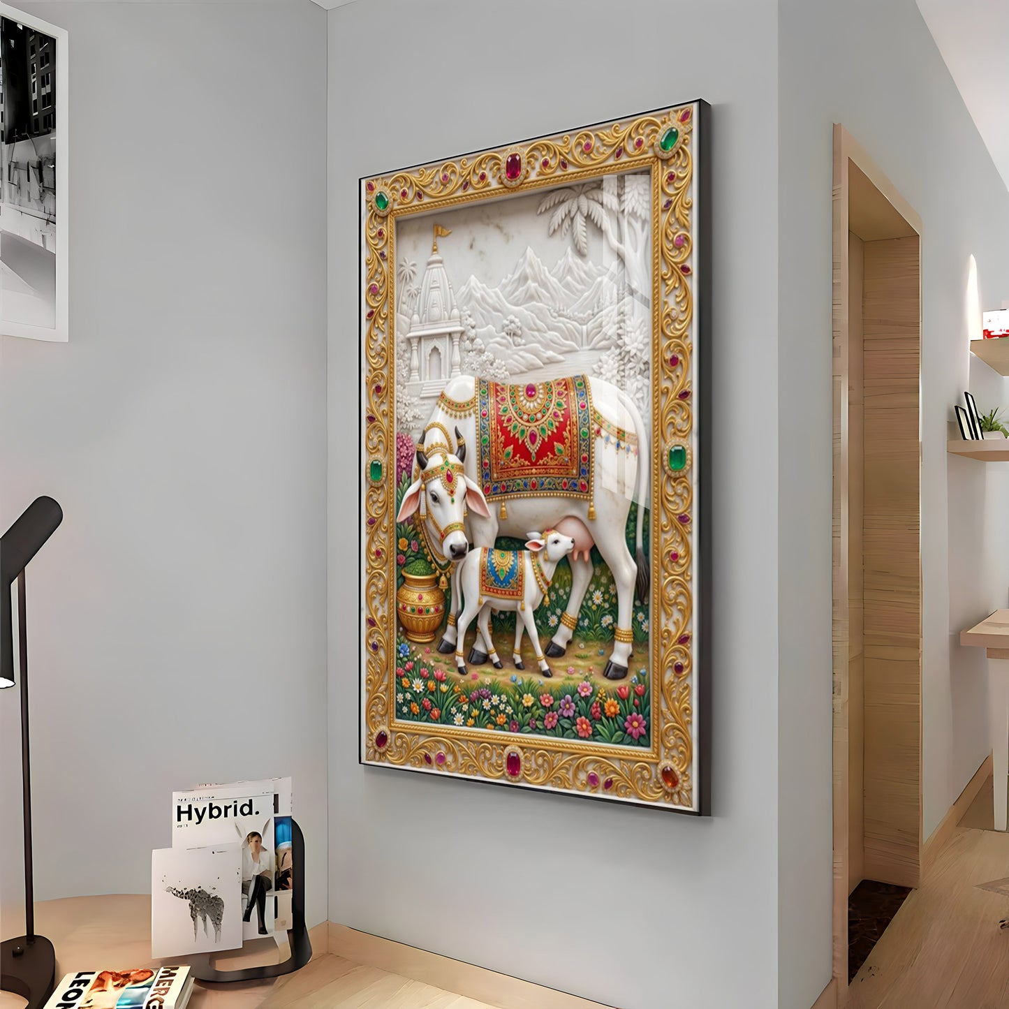 Sacred Kamdhenu Cow Premium Acrylic Vertical Wall Art