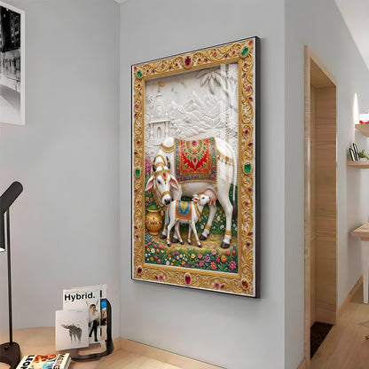 Sacred Kamdhenu Cow Premium Acrylic Vertical Wall Art