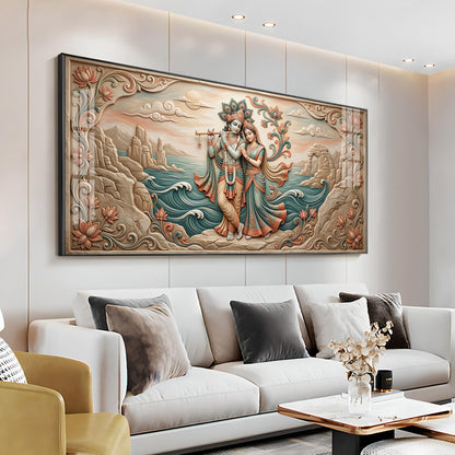 Radha Krishna With Flowers Premium Acrylic Horizontal Wall Art