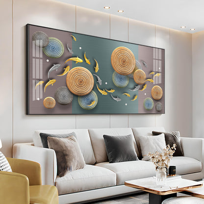 Koi Fish & Concentric Circular Premium Acrylic Horizontal Wall Art