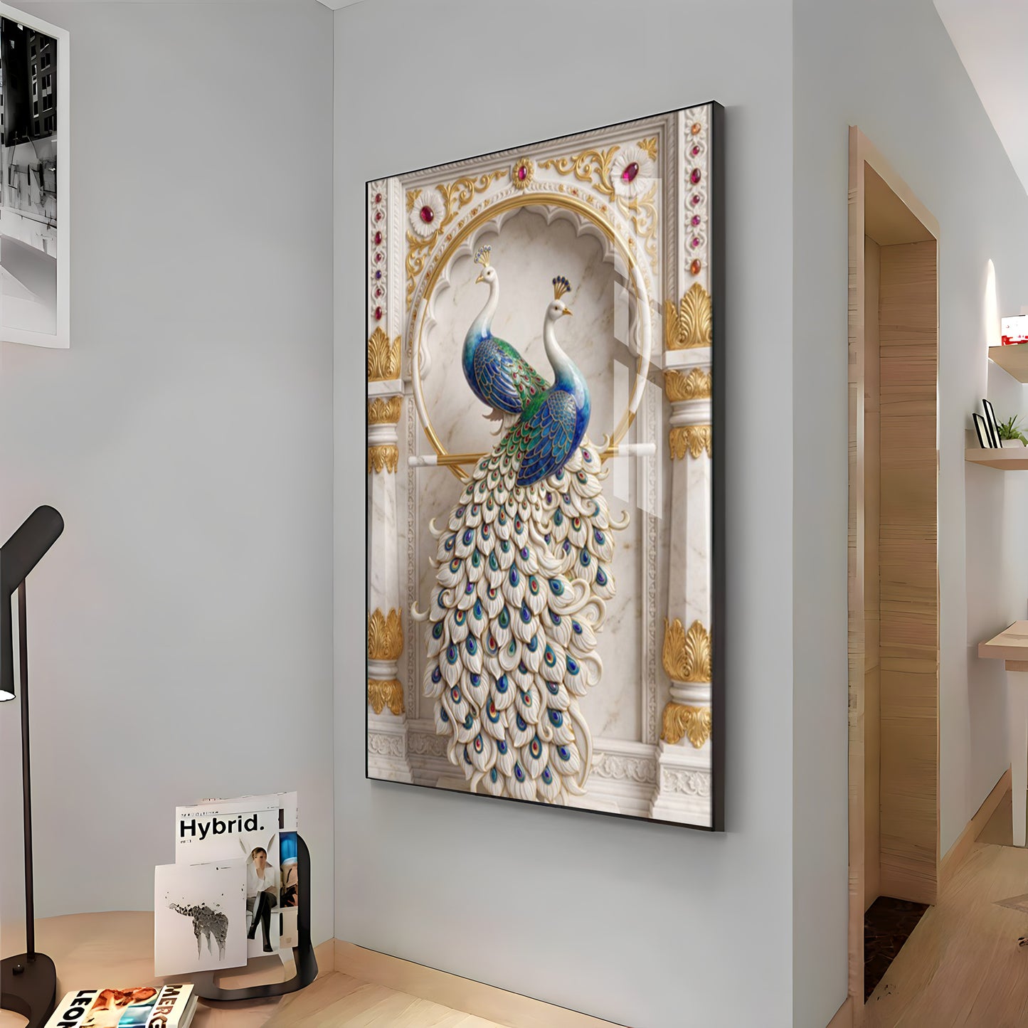 Beautiful Two Peacock Premium Acrylic Vertical Wall Art