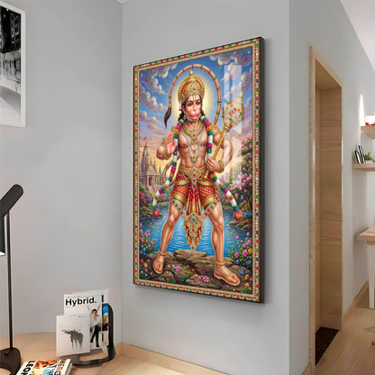 Lord Hanuman Holding A Gada Premium Acrylic Vertical Wall Art