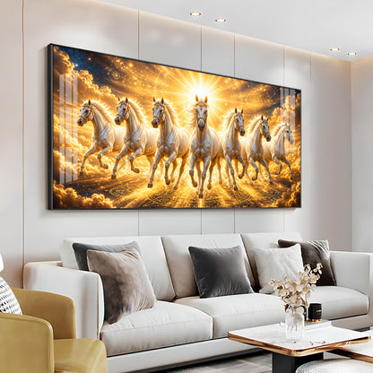 Beautiful Seven White Horses Premium Acrylic Horizontal Wall Art