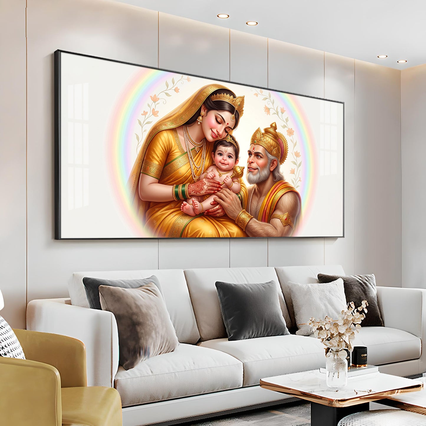 Hanuman Ji With Mata Anjana & Kesari  Premium Acrylic Horizontal Wall Art