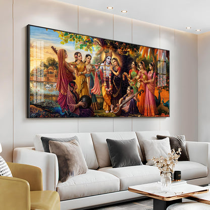 Radha Krishna With Gopiya Premium Acrylic Horizontal Wall Art