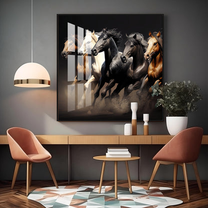Lucky Running Horses Premium Acrylic Square Wall Art