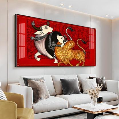 Traditional Sacred Bulls Premium Acrylic Horizontal Wall Art