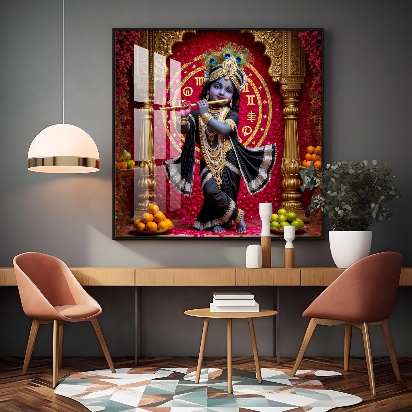 Bal Krishna Playing A Flute Premium Acrylic Square Wall Art