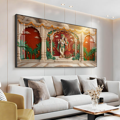 Hindu Deity Krishna With Radha Premium Acrylic Horizontal Wall Art