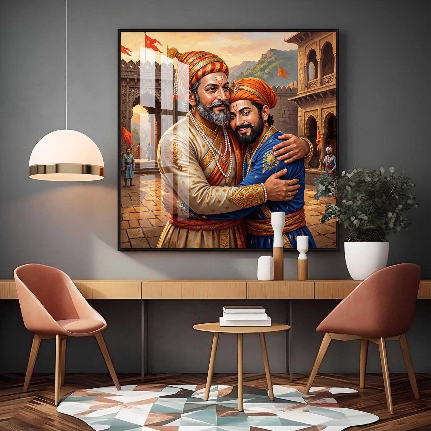 Shivaji Maharaj With Sambhaji Maharaj Premium Acrylic Square Wall Art