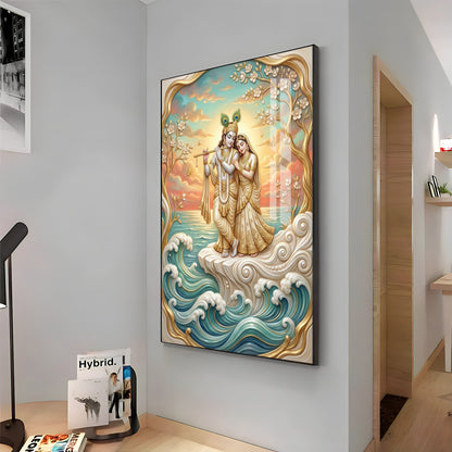 Beautiful Radha Krishna With Flute Premium Acrylic Vertical Wall Art