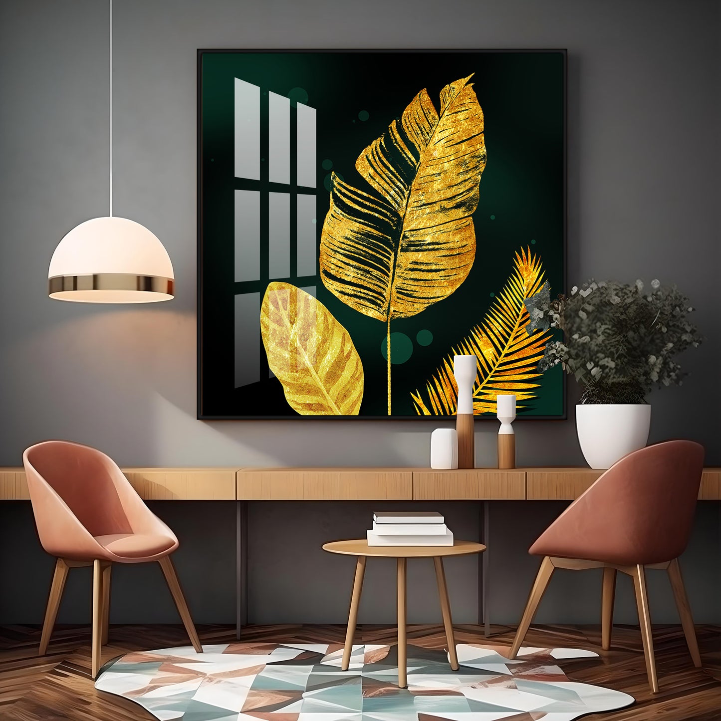 Luxury Golden Leaves Premium Acrylic Square Wall Art