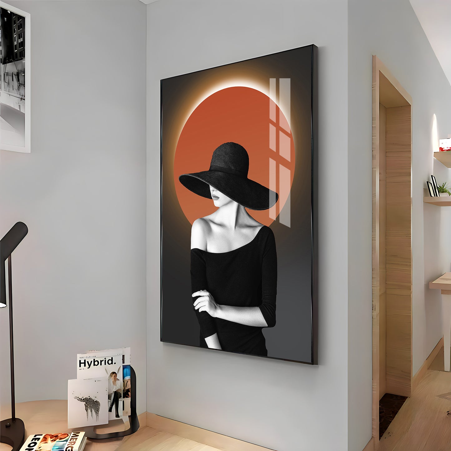Glow Of Modern Girl In Hat Premium Acrylic Vertical Wall Art