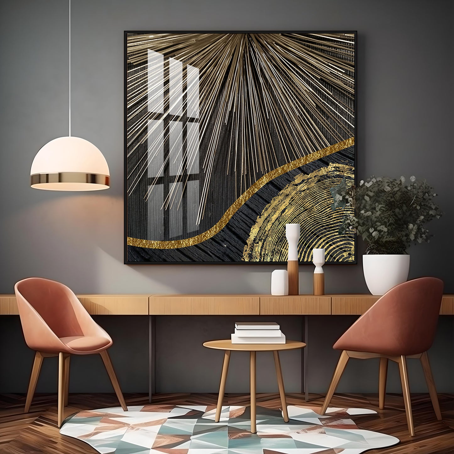 Golden Black Wood Tree Rings Premium Acrylic Square Wall Art
