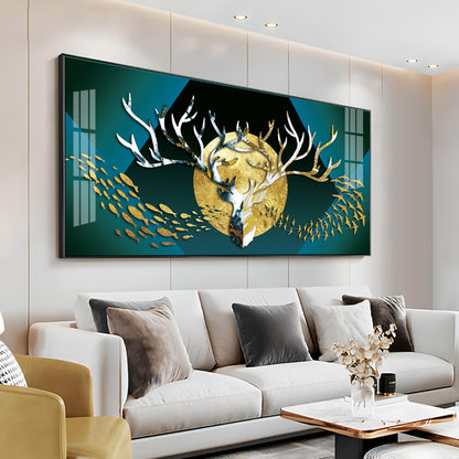 Deer Surrounded By Fish & Birds Premium Acrylic Horizontal Wall Art