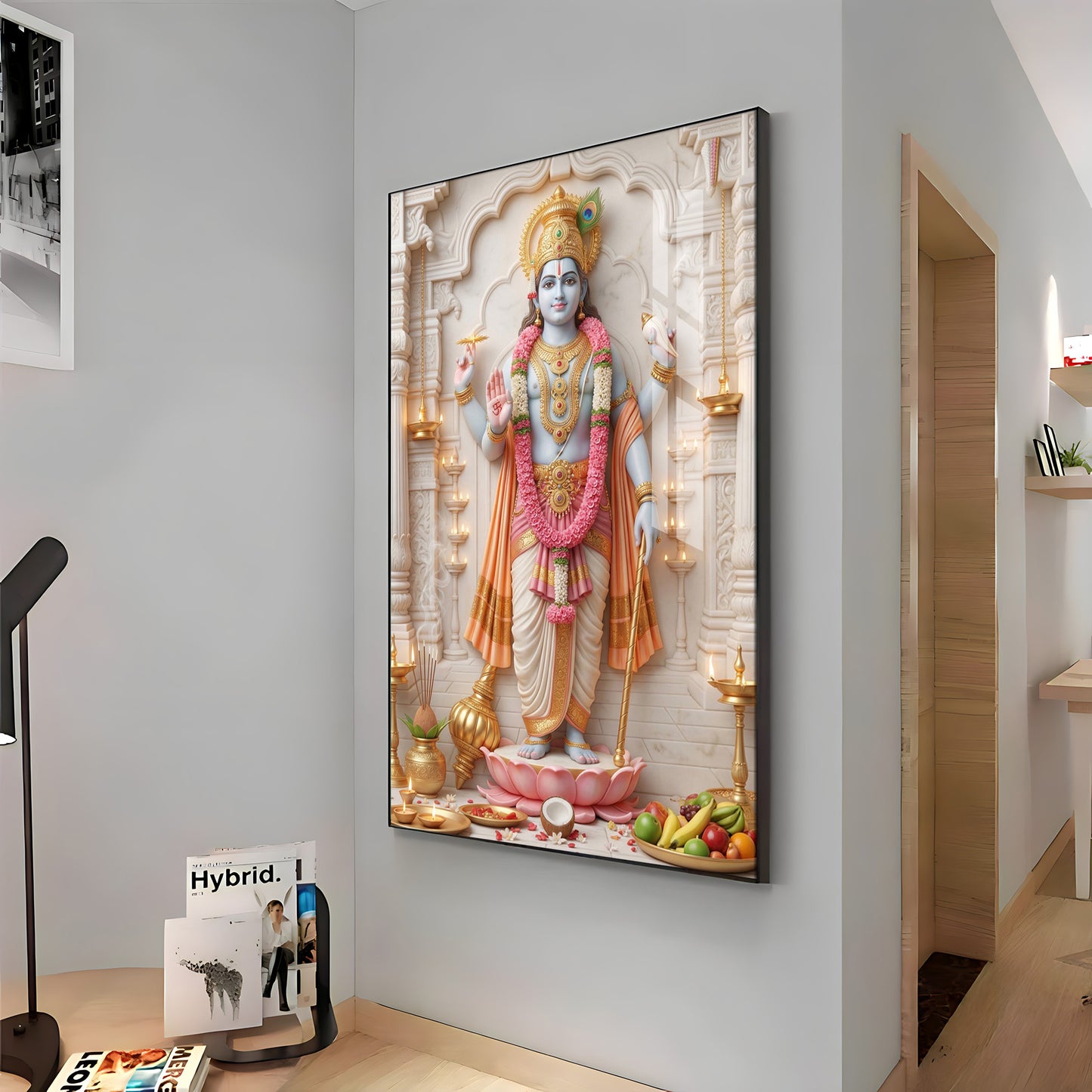 Divine Radiance of Lord Vishnu Premium Acrylic Vertical Wall Art