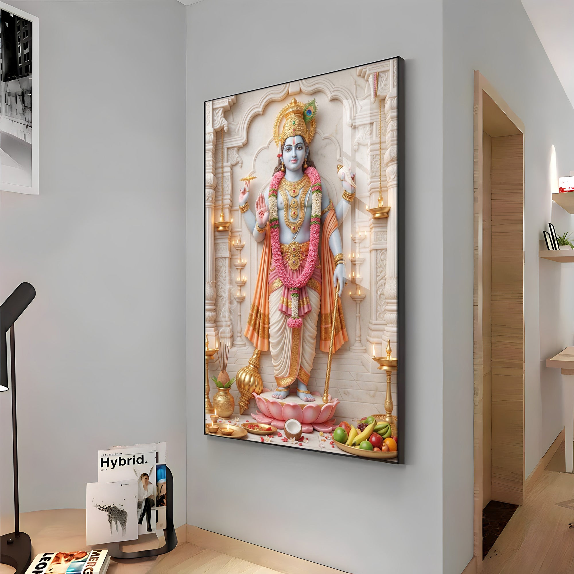 Divine Radiance of Lord Vishnu Premium Acrylic Vertical Wall Art