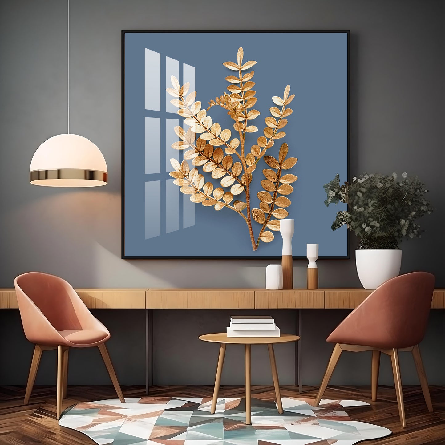 Golden Leaf Design Premium Acrylic Square Wall Art