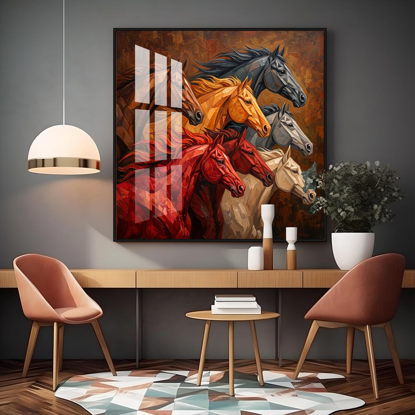 Seven Horses Premium Acrylic Square Wall Art