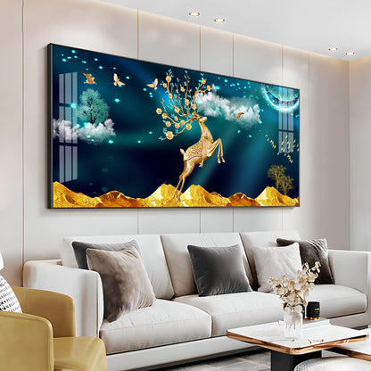 Deer In Golden Valley Art Premium Acrylic Horizontal Wall Art