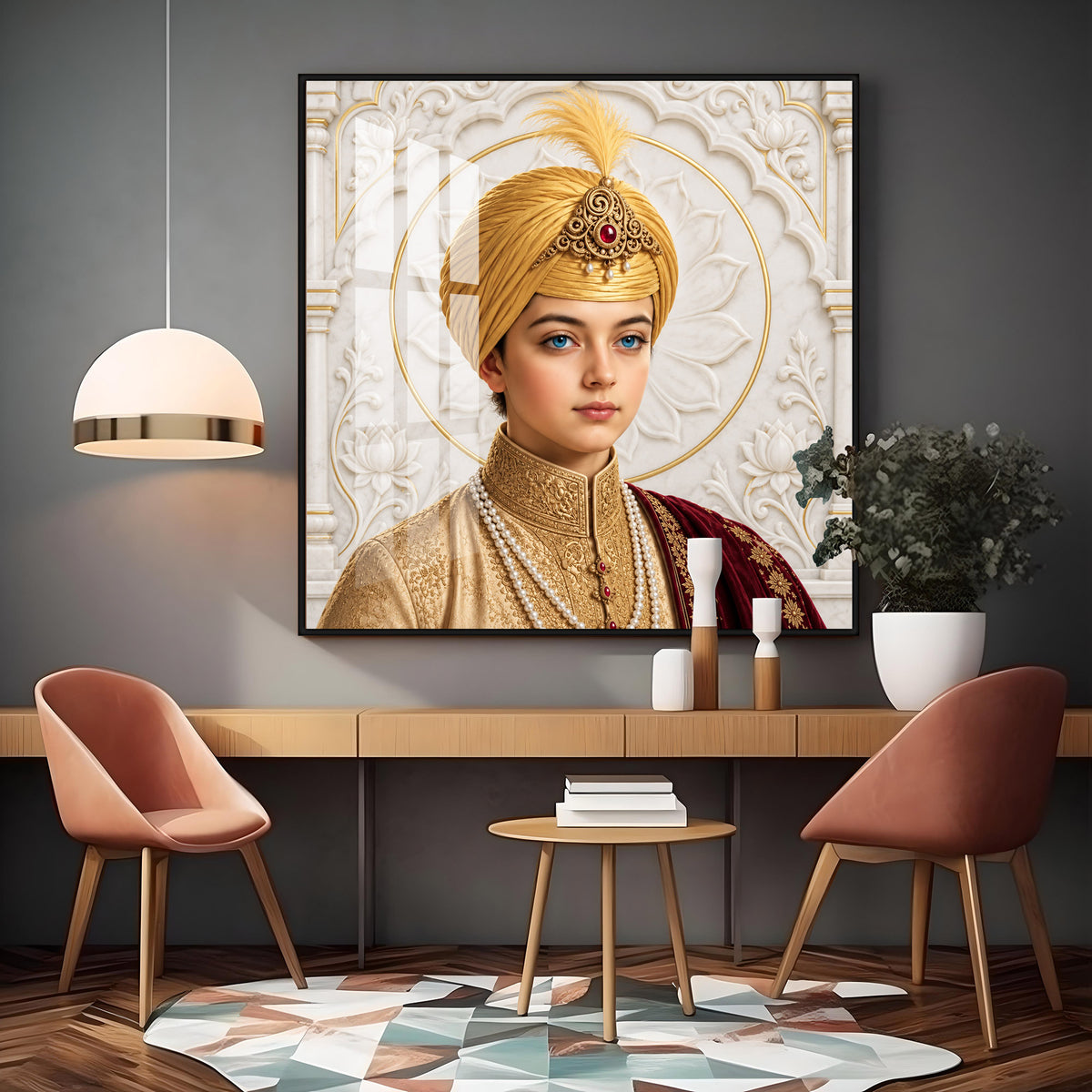 Guru Harkrishan Sahib Ji In Golden Turban Premium Acrylic Square Wall Art