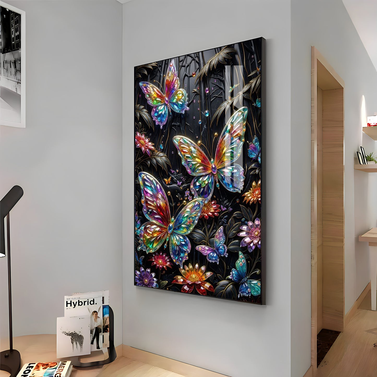 Butterflies & Flowers Premium Acrylic Vertical Wall Art
