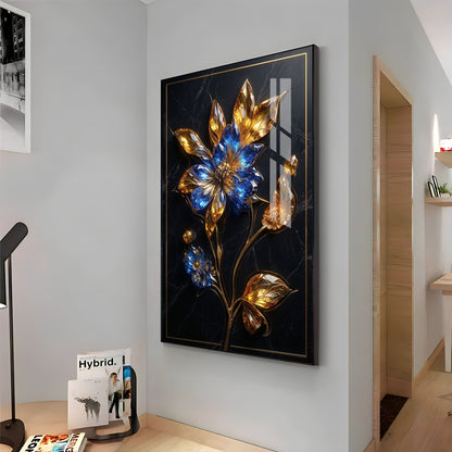 Blue & Gold Flower Premium Acrylic Vertical Wall Art