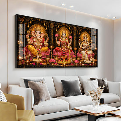 Maa Lakshmi, Saraswati & Ganesha Ji Premium Acrylic Horizontal Wall Art