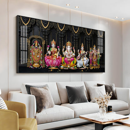 Venkateswara, Lakshmi, Ganesha, Saraswati & Murugan Premium Acrylic Horizontal Wall Art