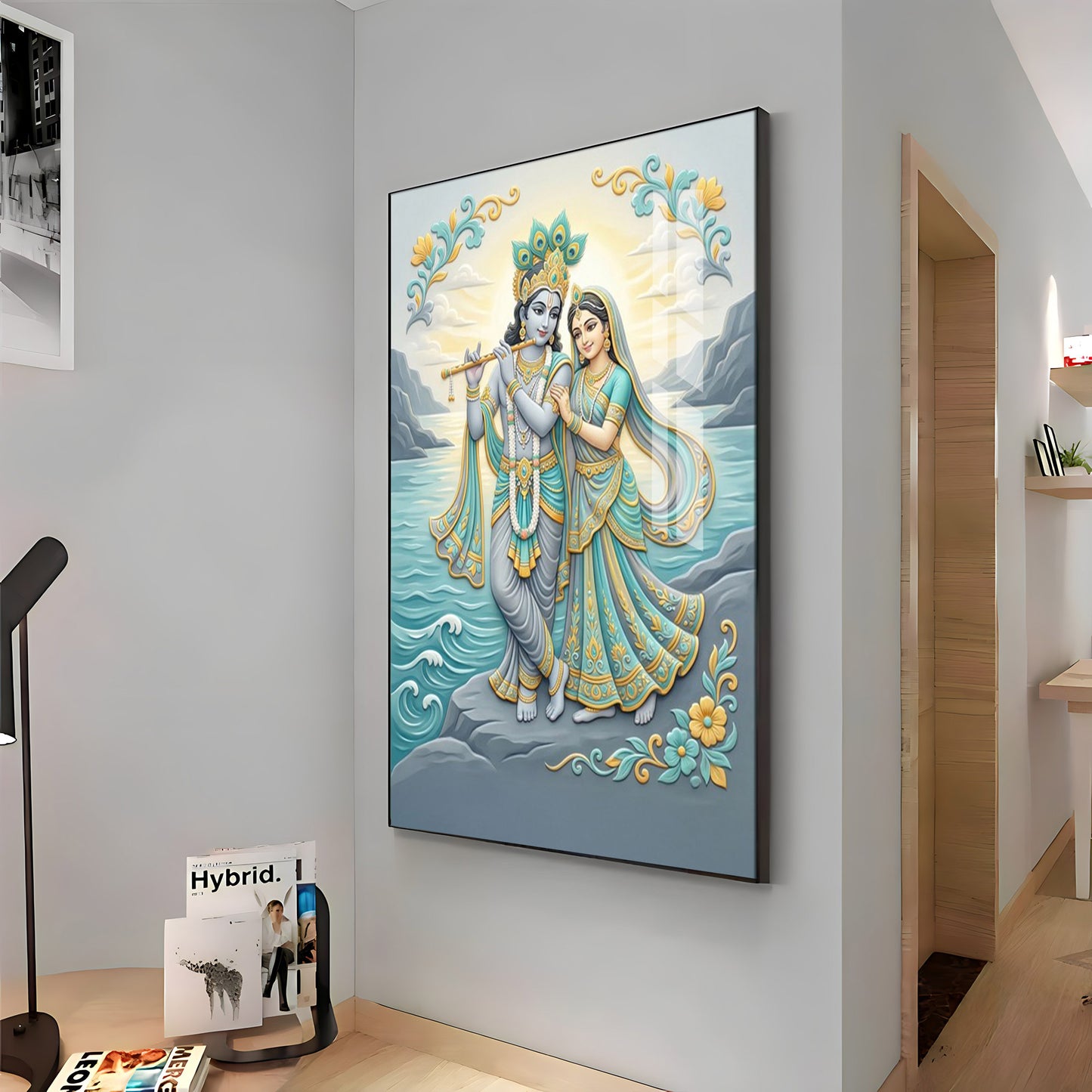 Radha Krishna Swaroop Premium Acrylic Vertical Wall Art