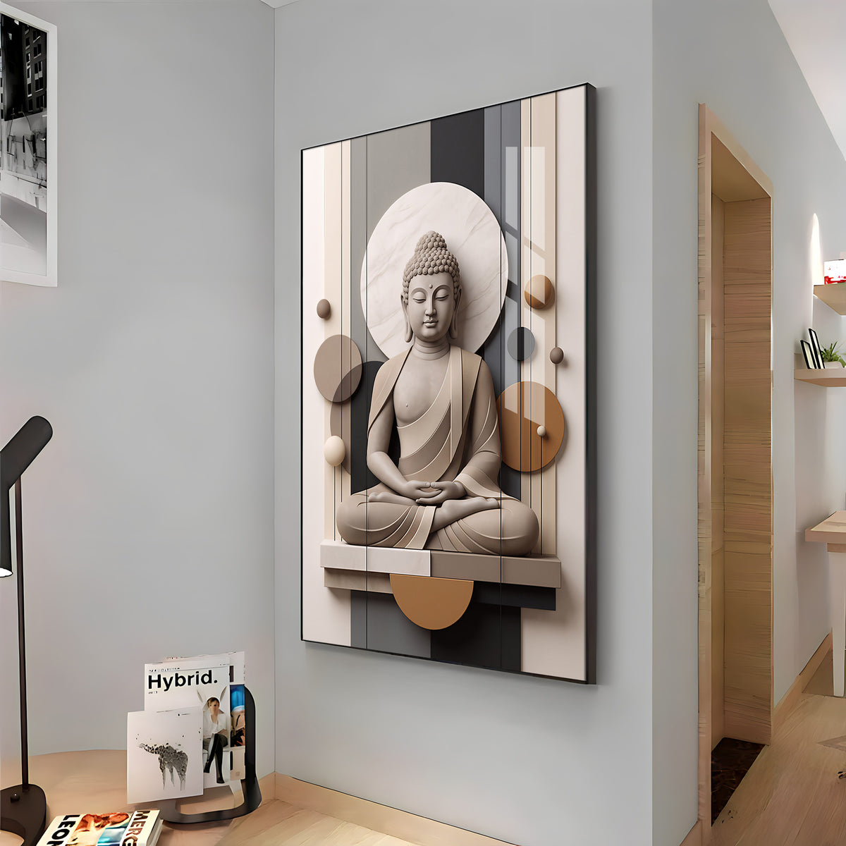 Geometric Meditating Buddha Premium Acrylic Vertical Wall Art