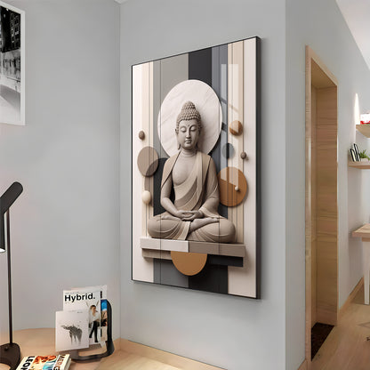 Geometric Meditating Buddha Premium Acrylic Vertical Wall Art