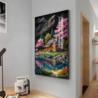 Water & Colorful Floral Landscaping Premium Acrylic Vertical Wall Art