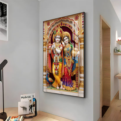 Majestic Harmony Of Radha Krishna Premium Acrylic Vertical Wall Art
