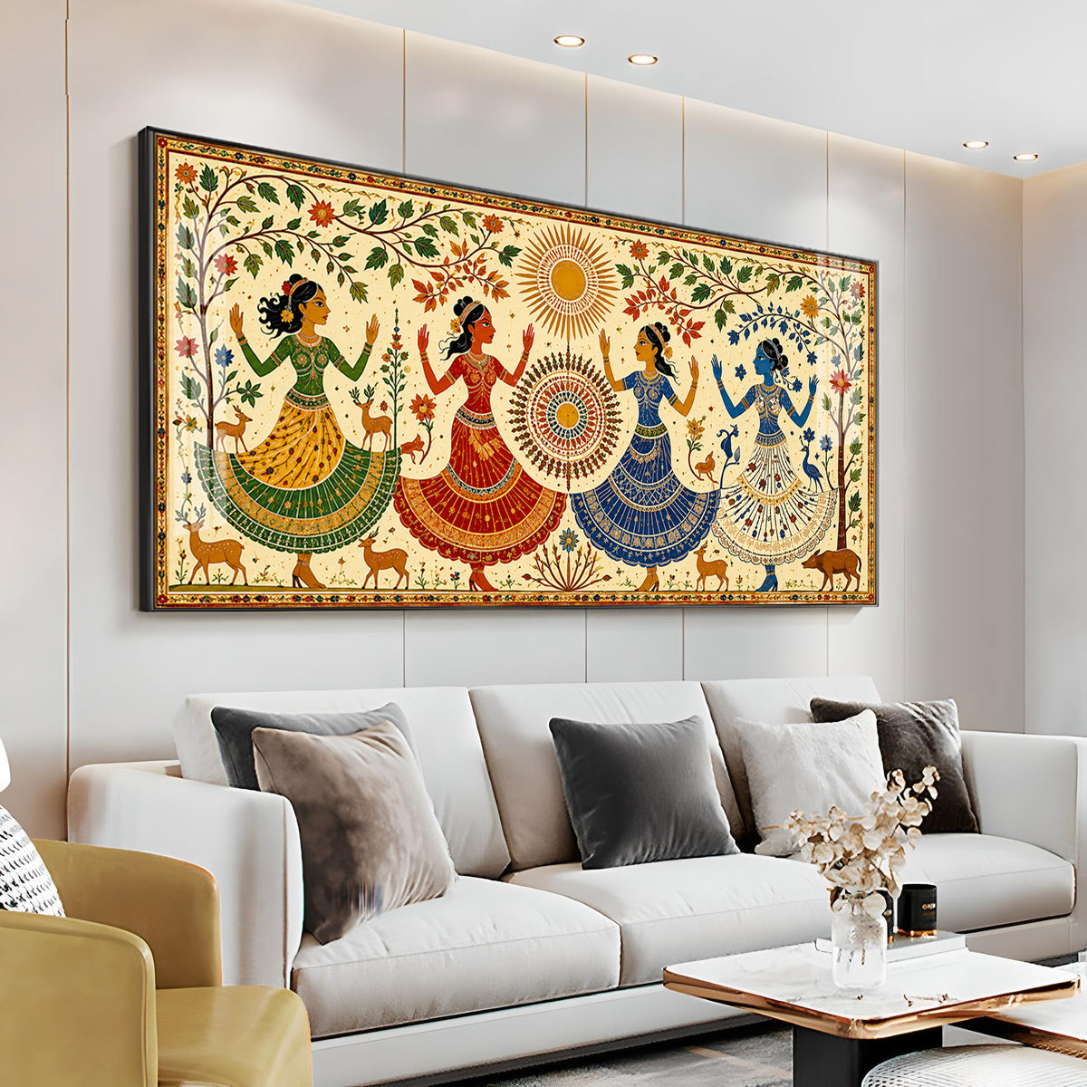 Ethnic Dancing Gopis Premium Acrylic Horizontal Wall Art