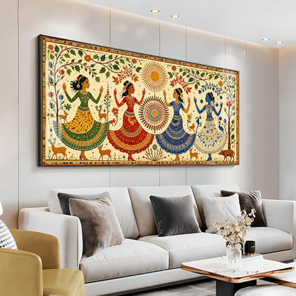 Ethnic Dancing Gopis Premium Acrylic Horizontal Wall Art