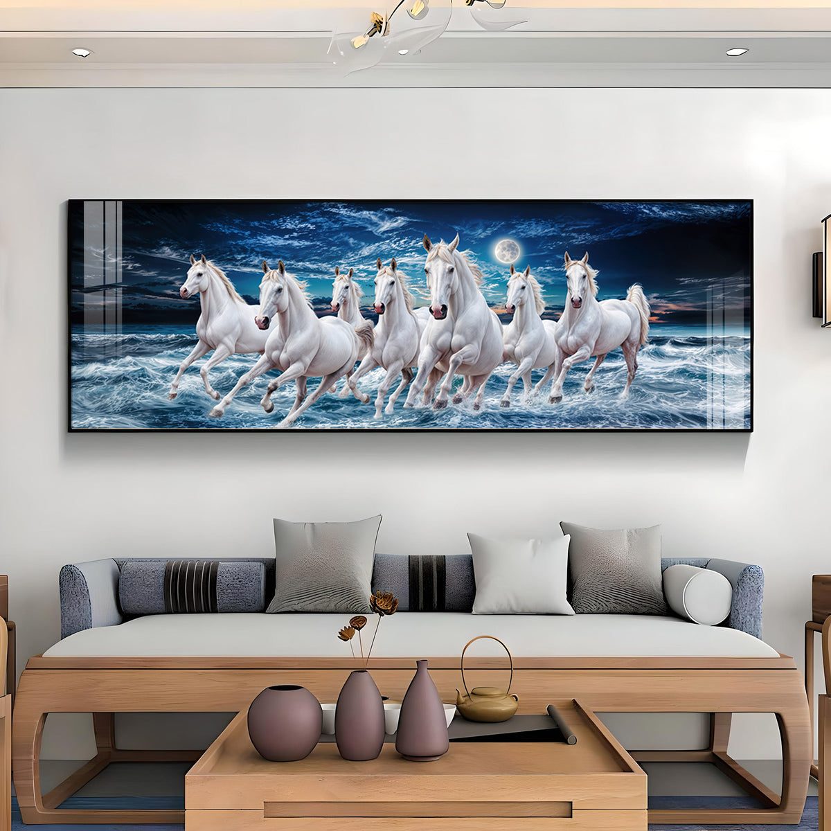 High-Quality Vastu Seven Running Horse Premium Acrylic Horizontal Wall Art
