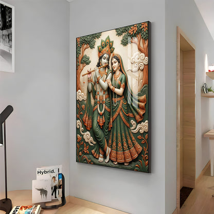 Divine God Radha Krishna Premium Acrylic Vertical Wall Art