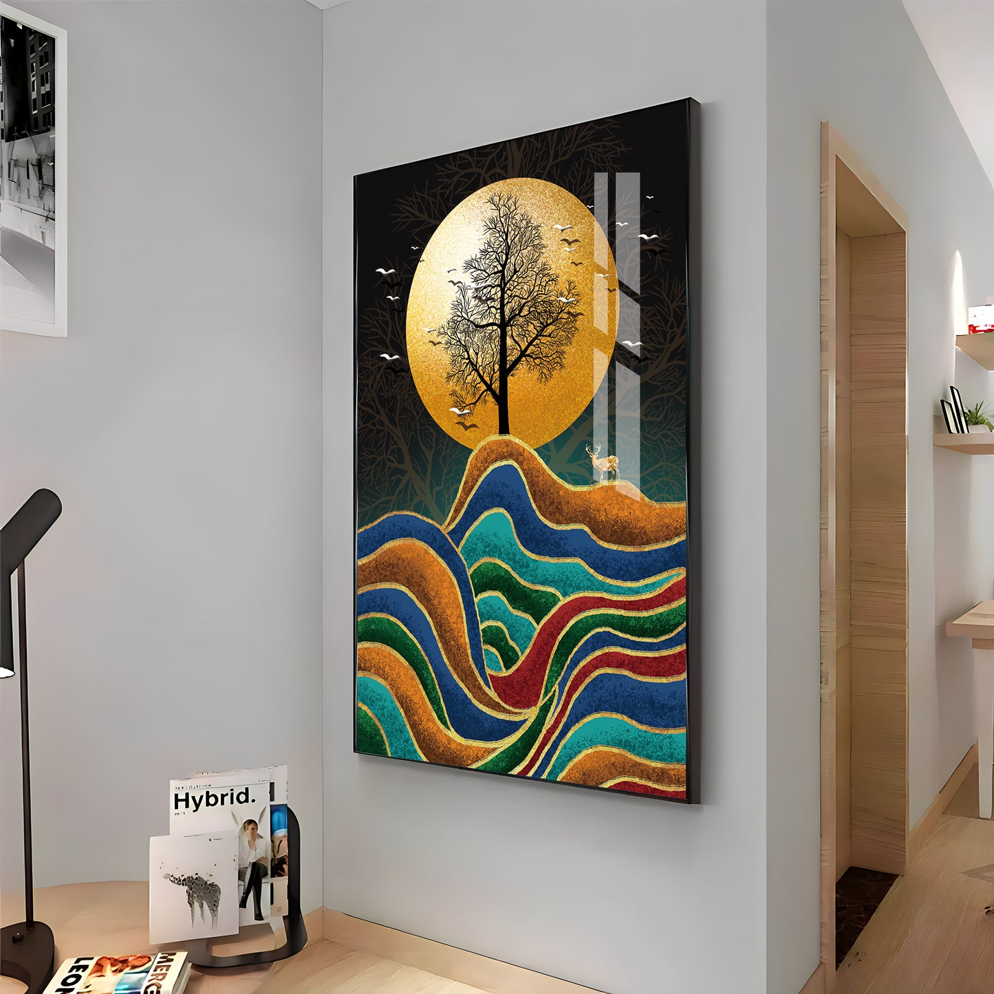 Tree and Deer in Harmony Premium Acrylic Vertical Wall Art